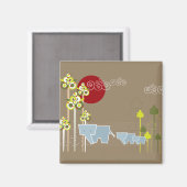 Whimsical Elephant Family in Forest & Red Sun Magneet (Voorkant / Achterkant)