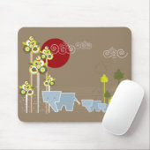 Whimsical Elephant Family in Forest & Red Sun Muismat (Met muis)