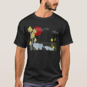 Whimsical Elephant Family in Forest & Red Sun T-shirt (Voorkant)