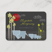 Whimsical Elephant Family in Forest & Red Sun Visitekaartje (Voorkant)