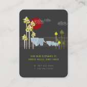 Whimsical Elephant Family in Forest & Red Sun Visitekaartje (Achterkant)