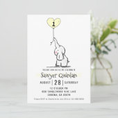 Whimsical Elephant First Birthday Invitation Kaart (Staand voorkant)