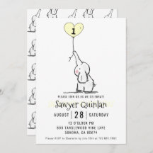 Whimsical Elephant First Birthday Invitation