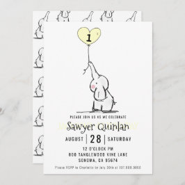 Whimsical Elephant First Birthday Invitation Kaart