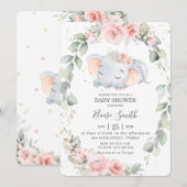 Whimsical Elephant Floral Greenery Baby shower Kaart (Voorkant / Achterkant)