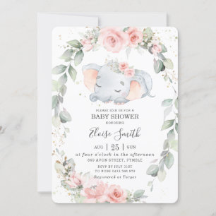 Whimsical Elephant Floral Greenery Baby shower Kaart