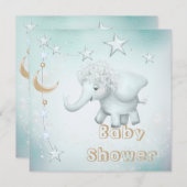 Whimsical Elephant, Moon & Stars Baby shower Kaart (Voorkant / Achterkant)