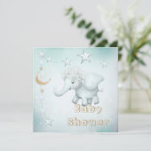 Whimsical Elephant, Moon & Stars Baby shower Kaart (Staand voorkant)