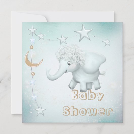 Whimsical Elephant, Moon & Stars Baby shower Kaart (Voorkant)