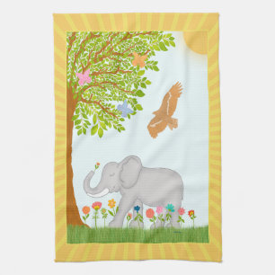 Whimsical Elephant Natuur Scene Illustratie Theedoek