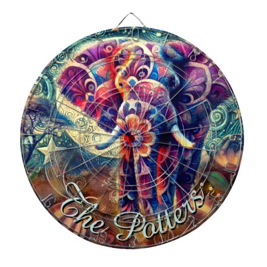 Whimsical Elephant Night Stars Maan gepersonalisee Dartbord (Voorkant)