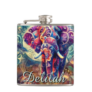 Whimsical Elephant Night Stars Maan gepersonalisee Heupfles