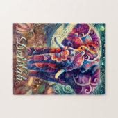 Whimsical Elephant Night Stars Maan gepersonalisee Legpuzzel (Horizontaal)