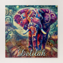 Whimsical Elephant Night Stars Maan gepersonalisee