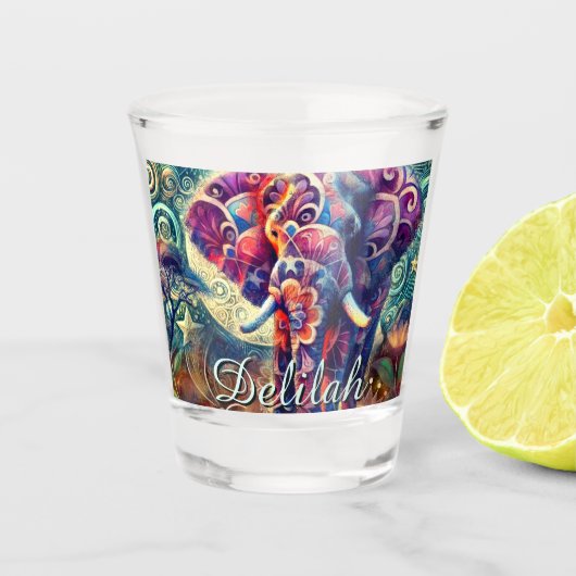 Whimsical Elephant Night Stars Maan gepersonalisee Shot Glas (Voorkant)
