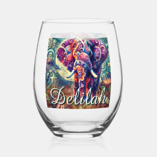 Whimsical Elephant Night Stars Maan gepersonalisee Wijnglas Zonder Voet