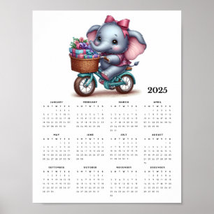 Whimsical Elephant op een Fiets 2025 Muur Kalender Poster