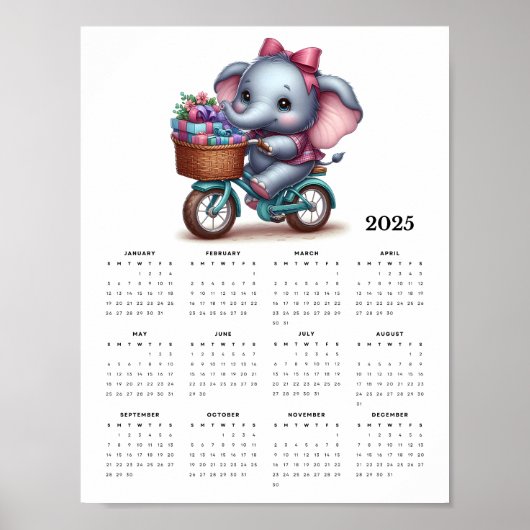 Whimsical Elephant op een Fiets 2025 Muur Kalender Poster (Voorkant)