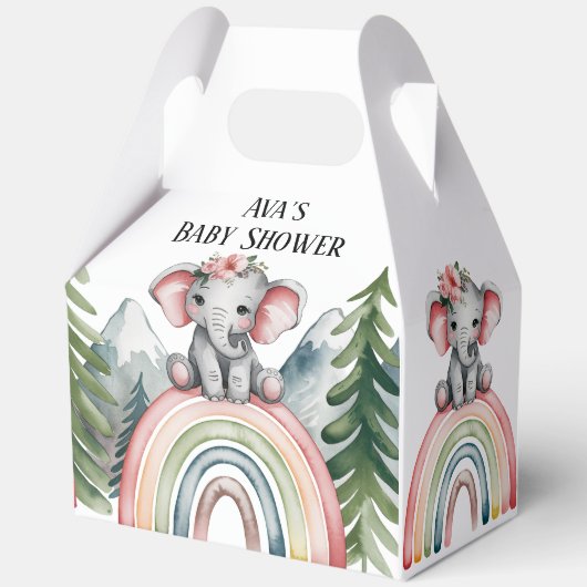 Whimsical Elephant Rainbow Baby shower Bedankdoosjes (Voorkant)