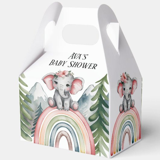 Whimsical Elephant Rainbow Baby shower Bedankdoosjes (Achterkant)