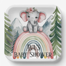 Whimsical Elephant Rainbow Baby shower Papieren Bordje