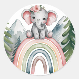 Whimsical Elephant Rainbow Baby shower Ronde Sticker
