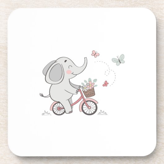 Whimsical Elephant Riding Bike – Kinder dierendesi Bier Onderzetter (Voorkant)