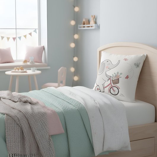 Whimsical Elephant Riding Bike – Kinder dierendesi Kussen