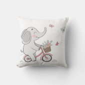 Whimsical Elephant Riding Bike – Kinder dierendesi Kussen (Voorkant)