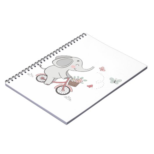Whimsical Elephant Riding Bike – Kinder dierendesi Notitieboek (Linkerzijde)