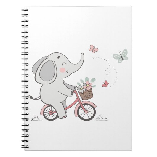 Whimsical Elephant Riding Bike – Kinder dierendesi Notitieboek (Voorkant)