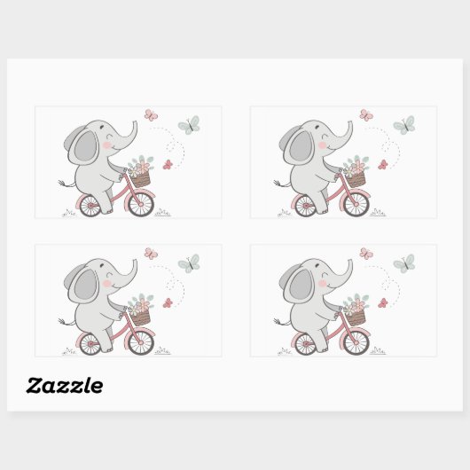 Whimsical Elephant Riding Bike – Kinder dierendesi Rechthoekige Sticker (Vel)