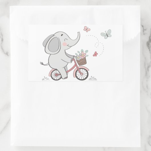 Whimsical Elephant Riding Bike – Kinder dierendesi Rechthoekige Sticker (Tas)