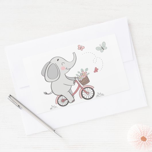 Whimsical Elephant Riding Bike – Kinder dierendesi Rechthoekige Sticker (Envelop)
