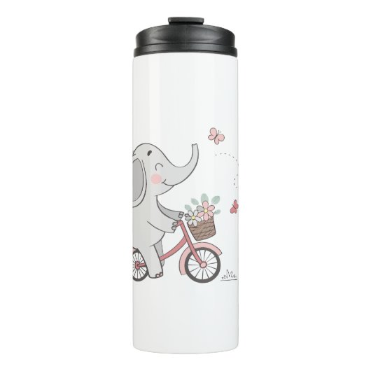 Whimsical Elephant Riding Bike – Kinder dierendesi Thermosbeker (Voorkant)