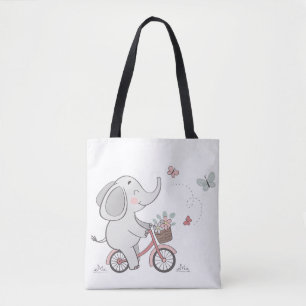 Whimsical Elephant Riding Bike – Kinder dierendesi Tote Bag