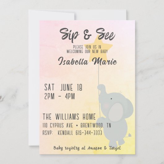 Whimsical Elephant Sip & See Kaart (Voorkant)