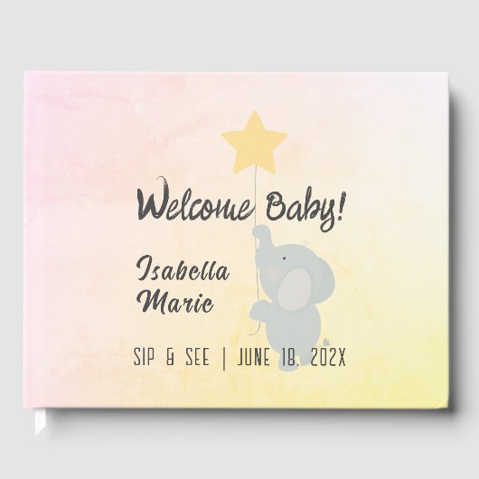 Whimsical Elephant Sip & See Party Gastenboek (Voorkant)