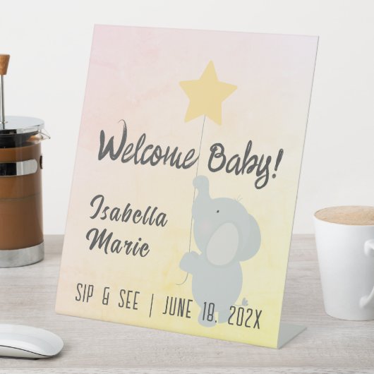 Whimsical Elephant Sip & See Reclamebord Met Voetstuk (Insitu)