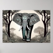 Whimsical Elephant Sketch - Zwart & Wit met een Poster (Voorkant)