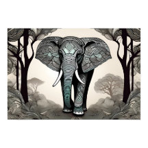 Whimsical Elephant Sketch - Zwart & Wit met een