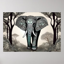 Whimsical Elephant Sketch - Zwart & Wit met een Poster