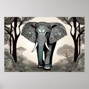 Whimsical Elephant Sketch - Zwart & Wit met een Poster