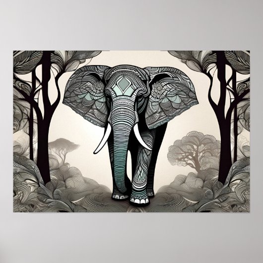 Whimsical Elephant Sketch - Zwart & Wit met een Poster (Voorkant)