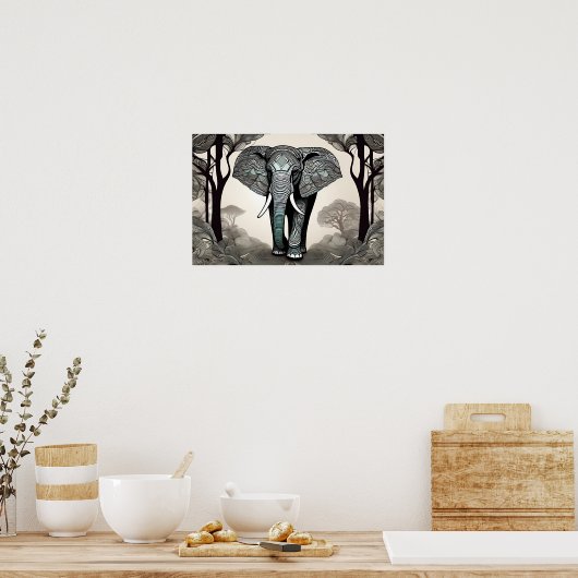 Whimsical Elephant Sketch - Zwart & Wit met een Poster (Keuken)