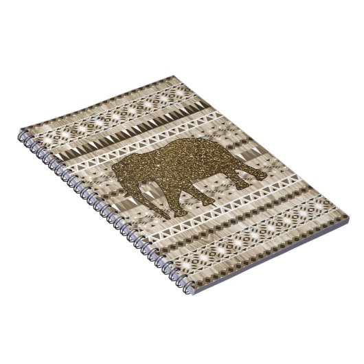 Whimsical Elephant Tribal Pattern on Wood Design Notitieboek (Rechterzijde)