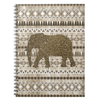 Whimsical Elephant Tribal Pattern on Wood Design Notitieboek