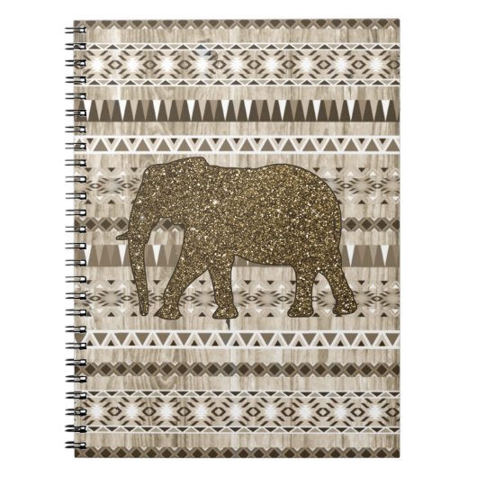 Whimsical Elephant Tribal Pattern on Wood Design Notitieboek (Voorkant)