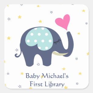 Whimsical Elephant vulde met liefde! Personalisere Vierkante Sticker