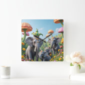 Whimsical Elephants Clock Vierkante Klok (Huis)